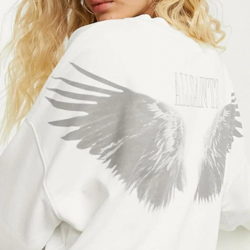 All Saints Wingan Enrico Cropped Sweatshirt in White Size Small - Picture 8 of 8